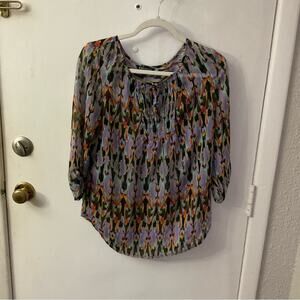 Express Sheer Printed 3/4 Sleeve Blouse with Front Tie S Dopamine Casual